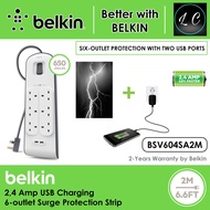 Belkin BSV604sa2M 2.4 Amp USB Charging 6-outlet Surge Protection Strip 6 Way Surge 2.4A USB Protecti