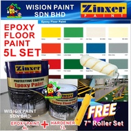 5 Liter ZINXER Two Pack Epoxy Floor Paint ( FREE 7" 1 SET ROLLER PAINTING ) Cat Lantai Epoxy epoxy floor tiles