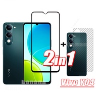 2in1 Vivo Y04 ฟิล์มกระจกนิรภัยสําหรับ Vivo Y03 Y03T Y02 Y02T Y01 ป้องกันหน้าจอ + ผิวคาร์บอนกลับฟิล์ม