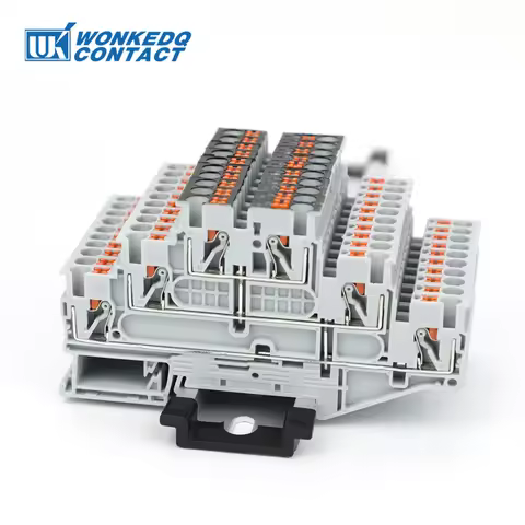 5Pcs PT2.5-3L-PV Push-in Din Rail Terminal Block With Equipotential Bonder 3-Level Electrical Connec