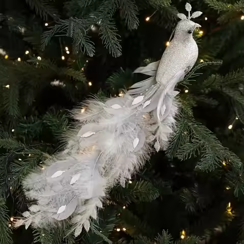 New Realistic Glitter Christmas Peacock Ornaments Glitter Simulate Simulation Bird Decor Faux Peacoc