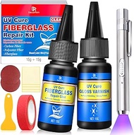 Surfboard Repair Kit, Clear Fibreglass Repair Kit with UV Lamp, Quick Drying for Carbon Fibre, Polye