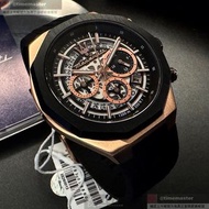 MASERATI手錶,編號R8871642003,46mm玫瑰金十邊形精鋼錶殼,機械鏤空鏤空, 中三針顯示錶面,深黑色矽膠錶帶款,立體感十足!, 新款鏤空