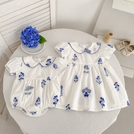 Girls Dress Korean Version Embroidered Short-Sleeved Baby Romper Baby Clothes Sisters Clothes