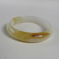 Nephrite Burmese Honey Jade Bracelet Inner Ring Size 61.9mm Width 14.4mm Round Shape Flat Belly Suit