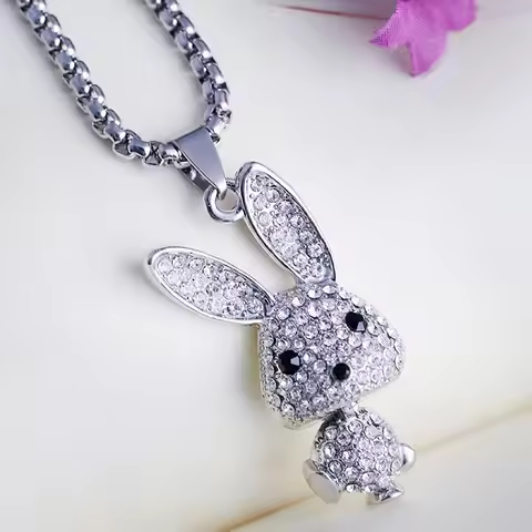 Stylish and cute elf bunny necklace charming retro playful style little bunny sweater chain personal