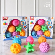 IYYO KIDS | ME21 Children's Sensory Motor Silicone Ball Toys, 6 Pcs, Educational Toys for Babies, Sq