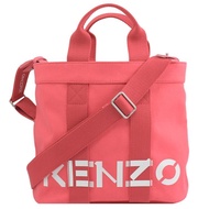 KENZO 簡約英字LOGO素面帆布手提斜背兩用托特包.桃