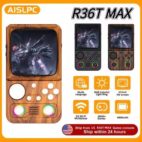 R36T MAX Retro Handheld Game Console 4.0 Inch IPS Screen 720*720 EmuELEC System Built-in 22000+ Game