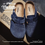 MADEN รองเท้าลากครึ่งด้านนอกแบนด้านล่างลำลองของผู้ชายรองเท้ายี่ห้อ Mueller สีน้ำเงินวาฬหลังค่อมรองเท