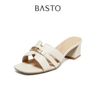 Basto Buckle Block-Heel Mules - Beige (C7321-DD3)