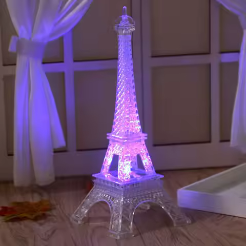 LED Acrylic Eiffel Tower Night Light Color Changing Desk Lamp for Bedroom Home Decor Mini Nightlight