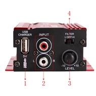 【WVH】- Car Audio Amplifier 12V Cable 2 Channels Mini Stereo Amplifier Amp Subwoofer USB Port Mp3 Car
