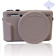 Yisau Case for G7X Mark II Removable Lens Cover, Silicone Cover Rubber Soft Camera Canon PowerShot (Lightgrey)