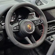 For Porsche Macan Panamera 718 911 Taycan Boxste 2020-2024 DIY Black Leather Car Steering Wheel Cove