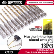 TopTools 13 Buah Mata Bor Besi Baja 1 Set |PROMO Mata Bor Besi Set 1.5mm-6.5mm 13 Pcs Seperti High Q