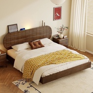 French Double Bed, Simple Modern Low Bed, Retro Wooden Bed B&B