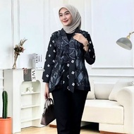 Kebaya Batik Wanita Atasan Cewek Blus Lengan Panjang Kutubaru Kartini Modern Kantor Motif Muslimah
