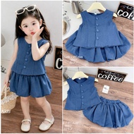 Blue Soft Paper Cow Set Sleeveless Lovely Pumpkin Dress for Girls 8-19kg - Pumpkin Pants Set DT1683