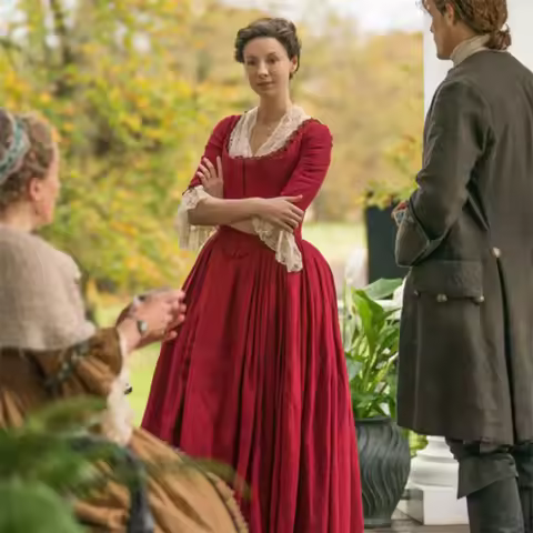 TV Outlander Claire Fraser Cosplay Costume Red Ball Gown Medieval Rococo Dress