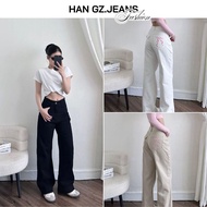 HAN.Gz Women's Jeans with Pink Bow R011 High Waist Wide Leg Embroidered Back Pocket Design, Suitable