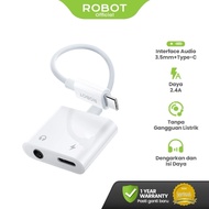 ROBOT RUC02 Data Cable Audio Type-C TO Type-C +DC3.5 F White 3.5mm Jack + Charging 2.4A HD Sound Ori