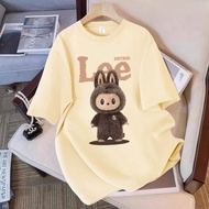 【Plus Size M-8XL】Men's T-shirt Fashion Trend Round Neck T-shirt Cartoon Labubu Creative Letters Prin