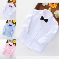 Children's Long sleeved shirts kids school uniform performance wear Boys bow tie