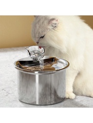 1 件 2 公升不鏽鋼寵物飲水器,貓頭設計,超靜音水泵自動澆水,適合中小型貓狗