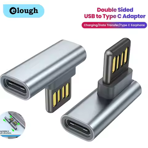 60W Fast Charging USB C Adapter 90° Elbow Double Sided USB A Male to Type C Data Transfer Headphone 