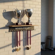 Medal Display Rack with Shelf Motivational Award Rack with Hooks Trophy Shelf with Hooks Heavy-Duty 