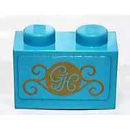 Brick2cube Part-Brick 1 x 2 with Gold 'GH' and Swirls Pattern (Sticker)-Set 41101-3004pb141