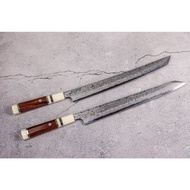 🇯🇵🔥弥氏良寛 青二鋼 墨流 曲背先丸、劍型柳刃 330mm 💓 沙漠鐵木柄 💓 越前打刃物 日本高級廚刀 彌氏良寛 YOSHIHIRO YAUJI