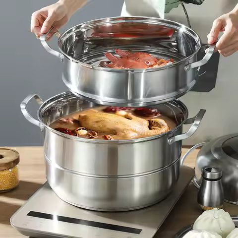 304 Stainless Steel Steamer Stackable Steam Cooker Diameter 32cm Steamer Stainless Steel 5 Levels