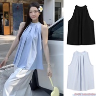 SuSu Sleeveless Shirt Korean Style Solid Color Round Neck Tube Top Luxurious Can Be Worn In Many Sty