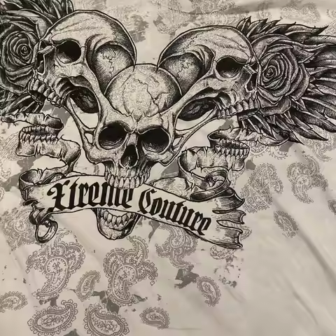 2000S Street fashion Xtreme Couture Graphic T-Shirt Mens Large Skull wings New Fashion Style Couple 