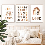 Boho Alphabet Rainbow Quote Leaves Sweet Nursery Posters Wall Art Children Canvas Painting Print Pic