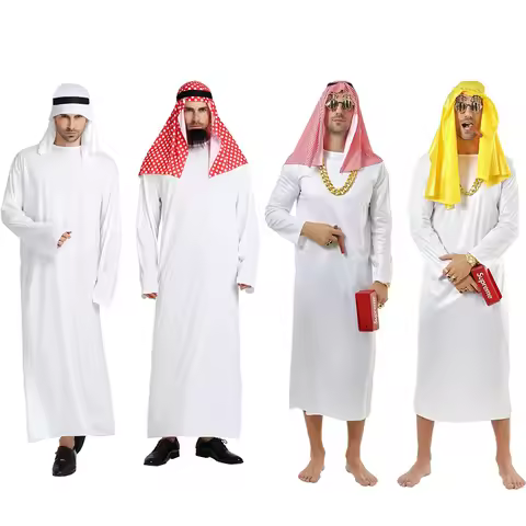 Adult Robes Halloween Carnival Arabian Robe Chief Prince Cosplay Costume Masquerade White Middle Eas