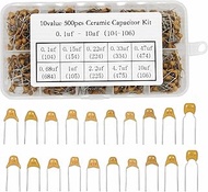 500PCS Monolithic Capacitor Assortment Kit with Box, 0.1uf-10uf 10Value 50V DIP Monolithic Multilaye