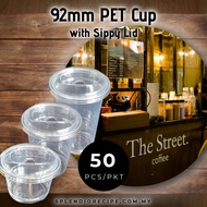 92mm PET Cup with Sippy PET Lid Clear Plastic Cup Cawan Plastik Mesra Alam 12oz/16oz 50pcs