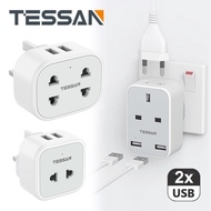 Shaver Plug UK Adapter USB Adapter Double Plug Extension 2 Pin to 3 Pin Plug Socket  ,Singapore Adaptor EU US AU UK Power Strip USB Charger Multi Plug Socket with 2 USB and 2 Outlets for Travel Electric Toothbrush, Bathroom Shaving and more