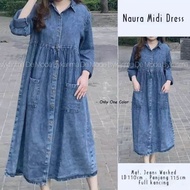 NAURA MIDI DRESS | Dress Midi Jeans Wanita Jumbo Terbaru