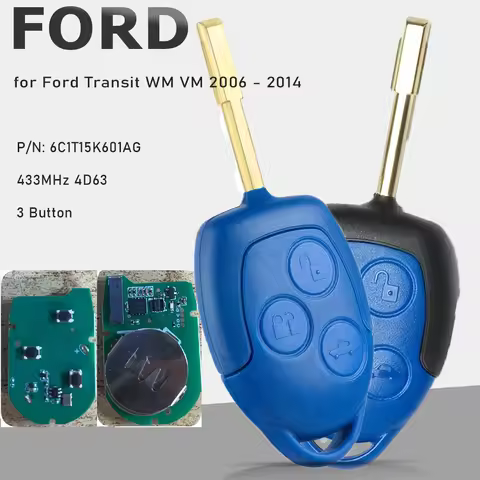 KEYECU 6C1T15K601AG 433MHz 4D63 Remote Key FOB 3Button for Ford Transit WM VM 2006 2007 2008 2009 20