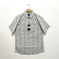KEMEJA U8 Men's Casual Shirt Abstract Pattern White Grey Short Sleeve Slim Fit PRESTON 0723