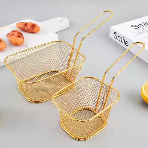 1PC Stainless Steel Frying Basket Multifunctional Mini French Fries Frying Basket Creative Square Oi