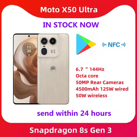 Moto X50 Ultra Mobile Phone 6.7“ 144Hz Snapdragon 8s Gen 3 Octa core 50MP Rear Cameras 4500mAh 125W 