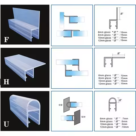 Glue-free Bath Shower Screen Door Seal Strip 4 to 12mm PVC Glass Door Weatherstrip Waterproof Window