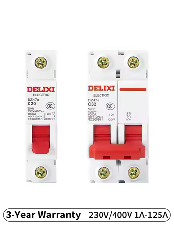 DELIXI DZ47s 1P/2P 6A 10A 16A 20A 25A 32A 40A 50A 63A Circuit Breaker 230V/400V MCB Din Rail Mount A