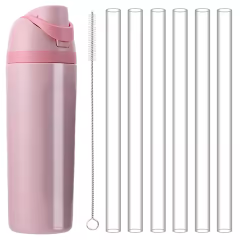 6Pcs Replacement Straw with Cleaning Brush Reusable Straws Transparent Straw for Owala FreeSip 24/32