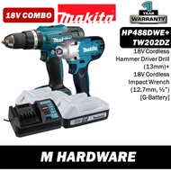 Makita HP488DWE 18V Cordless Hammer Driver Drill 13mm (1/2") + TW202DZ 18V Cordless Impact Wrench 12